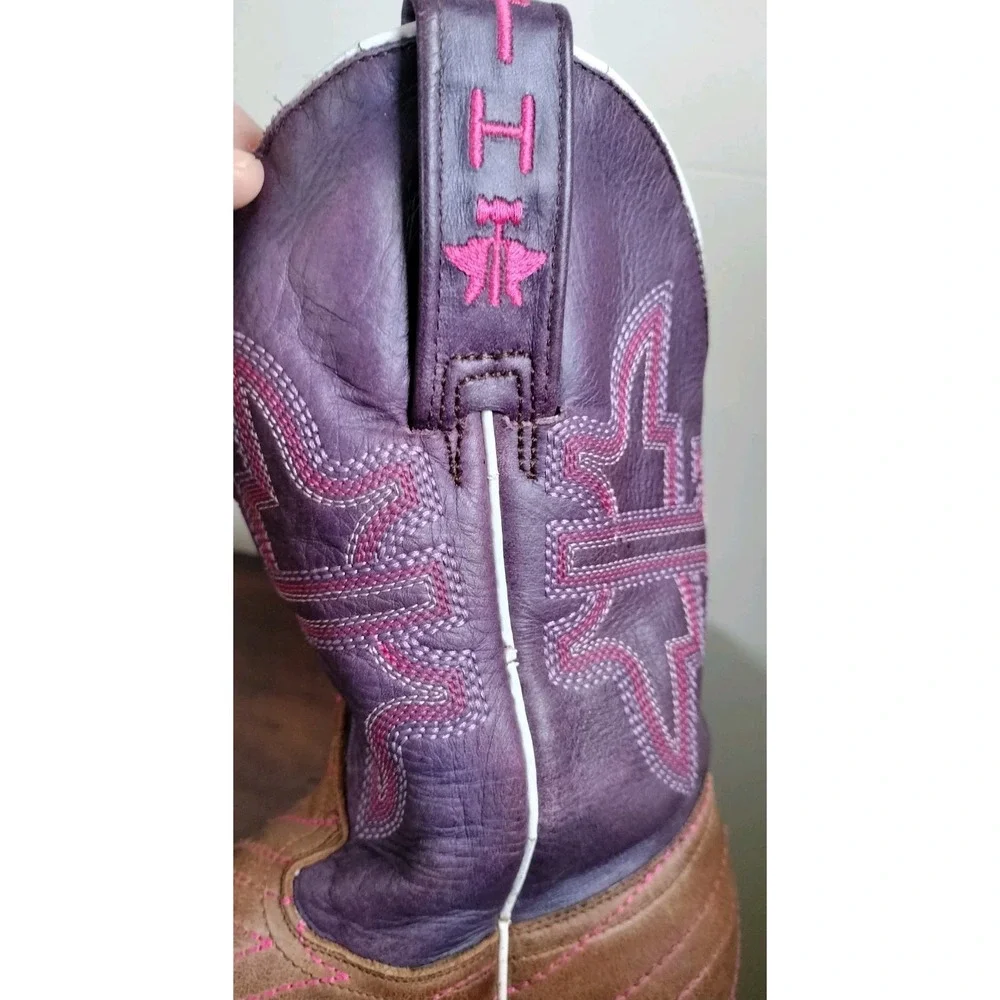 Tin Haul Starlight Cowgirl Boots Youth Kids Size 2 Purple Brown Square Toe USA